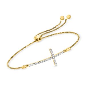.33 ct. t.w. Diamond Cross Bolo Bracelet in 18kt Gold Over Sterling