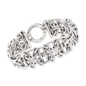 Sterling Silver Alternating-Link Bracelet. 7"
