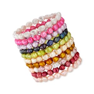 6-7mm Multicolored Cultured Pearl Jewelry Set: Ten Stretch Bracelets