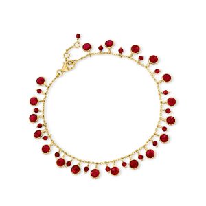 18.00 ct. t.w. Ruby Drop Anklet in 18kt Gold Over Sterling. 9"