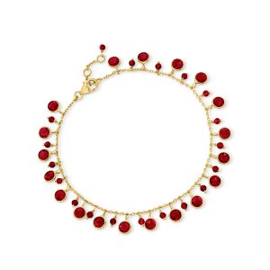 18.00 ct. t.w. Ruby Drop Anklet in 18kt Gold Over Sterling. 9"