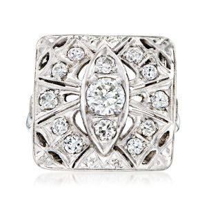 C. 1980 Vintage 1.25 ct. t.w. Diamond Square Ring in Platinum. Size 7