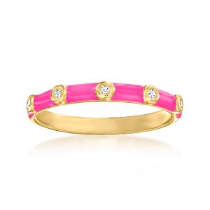 Diamond Pink Enamel Ring in 18kt Gold Over Sterling