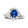 C. 1990 Vintage 1.65 Carat Sapphire and .57 ct. t.w. Diamond Ring in Platinum. Size 6