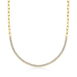 1.00 ct. t.w. Diamond Tennis Paper Clip Link Necklace in 18kt Gold Over Sterling