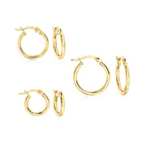 18kt Gold Over Sterling Jewelry Set: Three Pairs of 2mm Hoop Earrings. 1/2-3/4"
