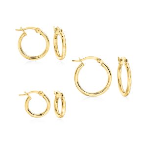 18kt Gold Over Sterling Jewelry Set: Three Pairs of 2mm Hoop Earrings. 1/2-3/4"