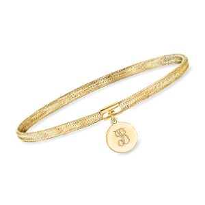 Italian 14kt Yellow Gold Personalized Disc Charm Mesh Bracelet