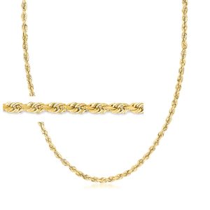 Men's 5mm Solid 14kt Yellow Gold Diamond-Cut Rope-Chain Necklace