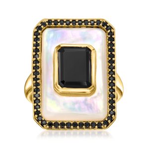 Mother-of-Pearl and Onyx Ring with .50 ct. t.w. Black Spinel in 18kt Gold Over Sterling