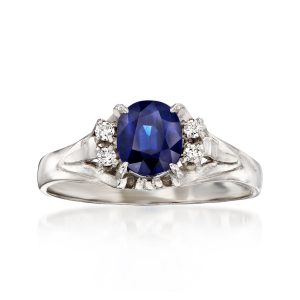 C. 1990 Vintage 1.12 Carat Sapphire Ring with Diamonds in Platinum. Size 6.5
