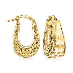 Italian 18kt Yellow Gold Filigree Hoop Earrings. 7/8"