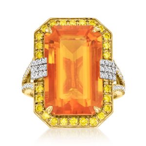 Fire Opal Ring with .72 ct. t.w. Yellow and White Diamonds in 18kt Two-Tone Gold