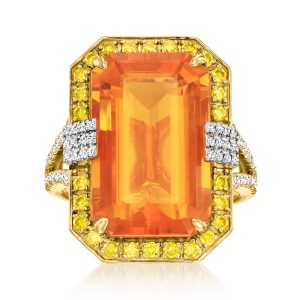 Fire Opal Ring with .72 ct. t.w. Yellow and White Diamonds in 18kt Two-Tone Gold