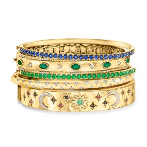 "Broadway Stack" of Five Bangle Bracelets in 18kt Gold Over Sterling