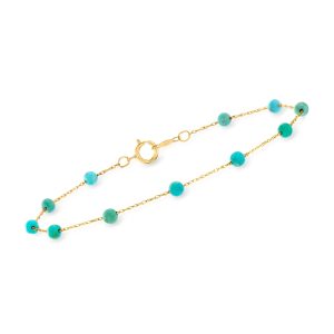 3-3.5mm Turquoise Bead Station Bracelet in 14kt Yellow Gold