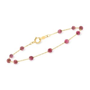2.70 ct. t.w. Pink Tourmaline Bead Station Bracelet in 14kt Yellow Gold