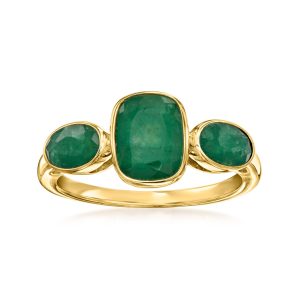 2.80 ct. t.w. Emerald Three-Stone Ring in 18kt Gold Over Sterling