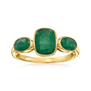 2.80 ct. t.w. Emerald Three-Stone Ring in 18kt Gold Over Sterling