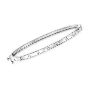 .25 ct. t.w. Diamond Station Bangle Bracelet in Sterling Silver. 7"