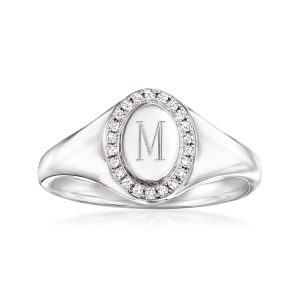 .10 ct. t.w. Diamond Personalized Oval Signet Ring in Sterling Silver