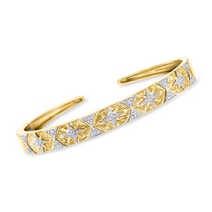 .33 ct. t.w. Diamond Starburst Cuff Bracelet in 18kt Gold Over Sterling. 7"