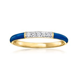Blue Enamel Ring with Diamonds in 18kt Gold Over Sterling