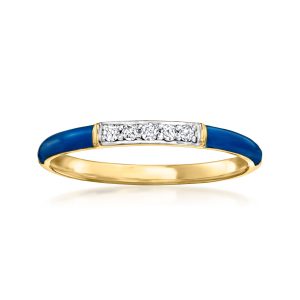 Blue Enamel Ring with Diamonds in 18kt Gold Over Sterling