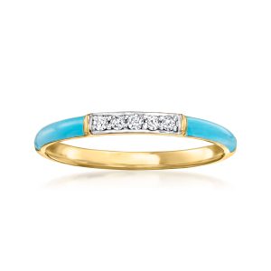 Turquoise Enamel Ring with Diamonds in 18kt Gold Over Sterling