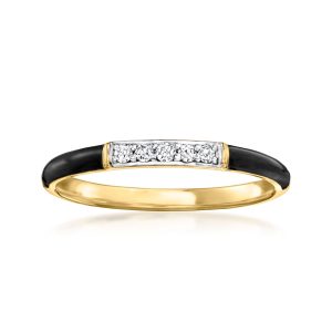 Black Enamel and Diamond Ring in 18kt Gold Over Sterling
