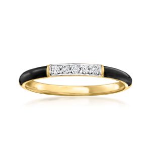 Black Enamel and Diamond Ring in 18kt Gold Over Sterling
