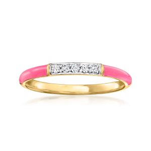 Pink Enamel Ring with Diamonds in 18kt Gold Over Sterling