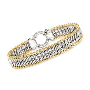 Sterling Silver and 18kt Gold Over Sterling Cuban-Link and Bead Bracelet