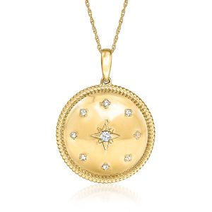 .10 ct. t.w. Diamond Stars Disc Pendant Necklace in 18kt Gold Over Sterling. 18"