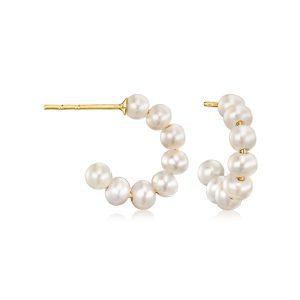 3-3.5mm Cultured Pearl C-Hoop Earrings in 14kt Yellow Gold. 1/2"