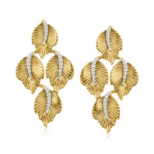 .25 ct. t.w. Diamond Leaf Drop Earrings in 18kt Gold Over Sterling