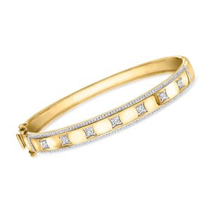 .75 ct. t.w. Diamond Square-Station Bangle Bracelet in 18kt Gold Over Sterling. 7"