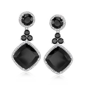 Onyx and .70 ct. t.w. White Topaz Drop Earrings in Sterling Silver