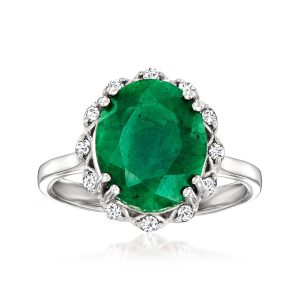 4.20 Carat Emerald Ring with .10 ct. t.w. White Topaz in Sterling Silver