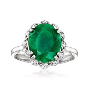 4.20 Carat Emerald Ring with .10 ct. t.w. White Topaz in Sterling Silver
