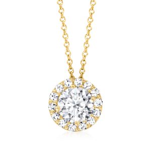 1.00 ct. t.w. Lab-Grown Diamond Halo Pendant Necklace in 14kt Yellow Gold