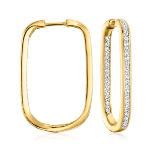 .55 ct. t.w. Diamond Inside-Outside Paper Clip Link Hoop Earrings in 18kt Gold Over Sterling. 1 1/8"