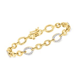 1.00 ct. t.w. Diamond Oval-Link Bracelet in 18kt Gold Over Sterling. 7.25"