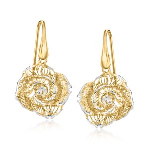Italian Sterling Silver and 18kt Gold Over Sterling Filigree Rose Drop Earrings