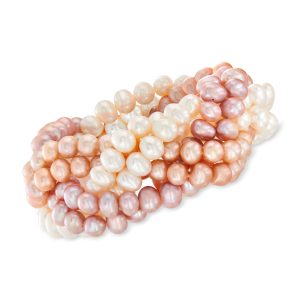 6-7mm Multicolored Cultured Pearl Braided Stretch Bracelet