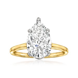 4.00 Carat Pear-Shaped Lab-Grown Diamond Solitaire Ring in 14kt Yellow Gold