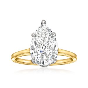 4.00 Carat Pear-Shaped Lab-Grown Diamond Solitaire Ring in 14kt Yellow Gold