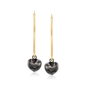Italian 18kt Gold Over Sterling Hoop Earrings with Removable Black Rhodium and Sterling Silver Heart Charms. 2 1/4"