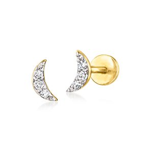Diamond Moon Flat-Back Stud Earrings in 14kt Yellow Gold
