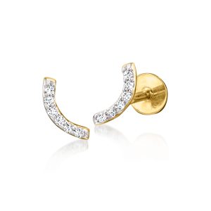 Diamond Curved Bar Flat-Back Stud Earrings in 14kt Yellow Gold